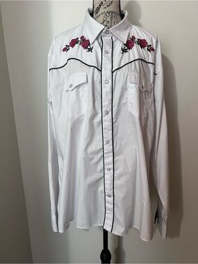 Ace of Diamond Western Shirt 3XL Pearl Snap Embroidered Roses